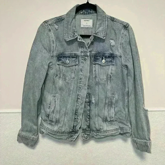 Old Navy Distressed Blue Jean Denim Jacket Size M for Women - Picture 2 of 12